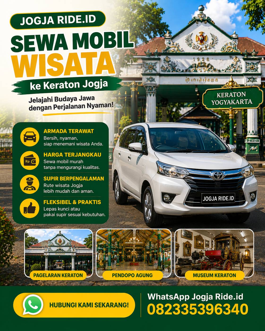 Sewa mobil wisata ke Keraton Jogja Jogja Ride.id harga terjangkau dengan layanan nyaman dan WhatsApp 082335396340